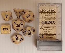 Marble Ivory w/black Classic Polyhedral 7-Die Set